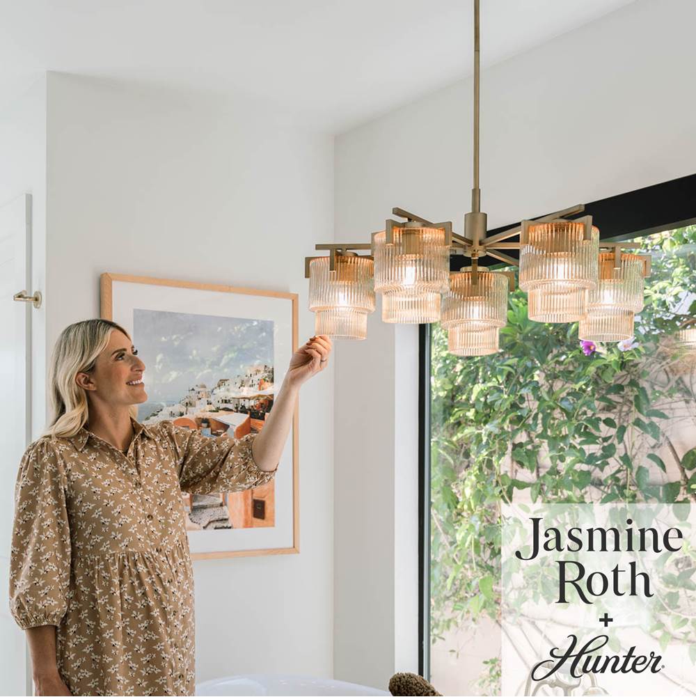 Hunter 13138 Luxe Gold Ontario Luxe Gold With Amber Glass 5 Light Chandelier Ceiling Light Fixture Image 2