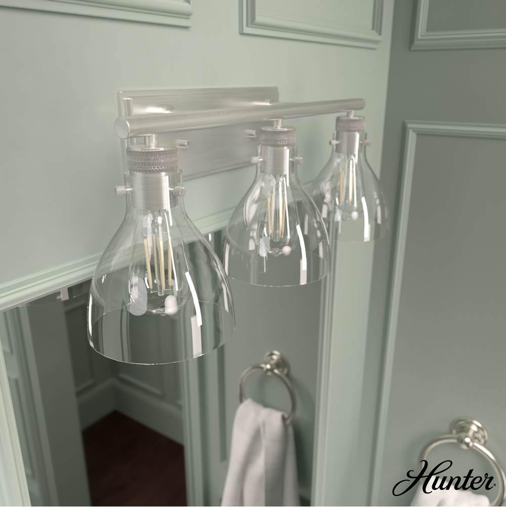 Hunter 48036 Brushed Nickel Van Nuys Brushed Nickel With Clear Glass 3 Light Vanity Wall Light Fixture Image 4