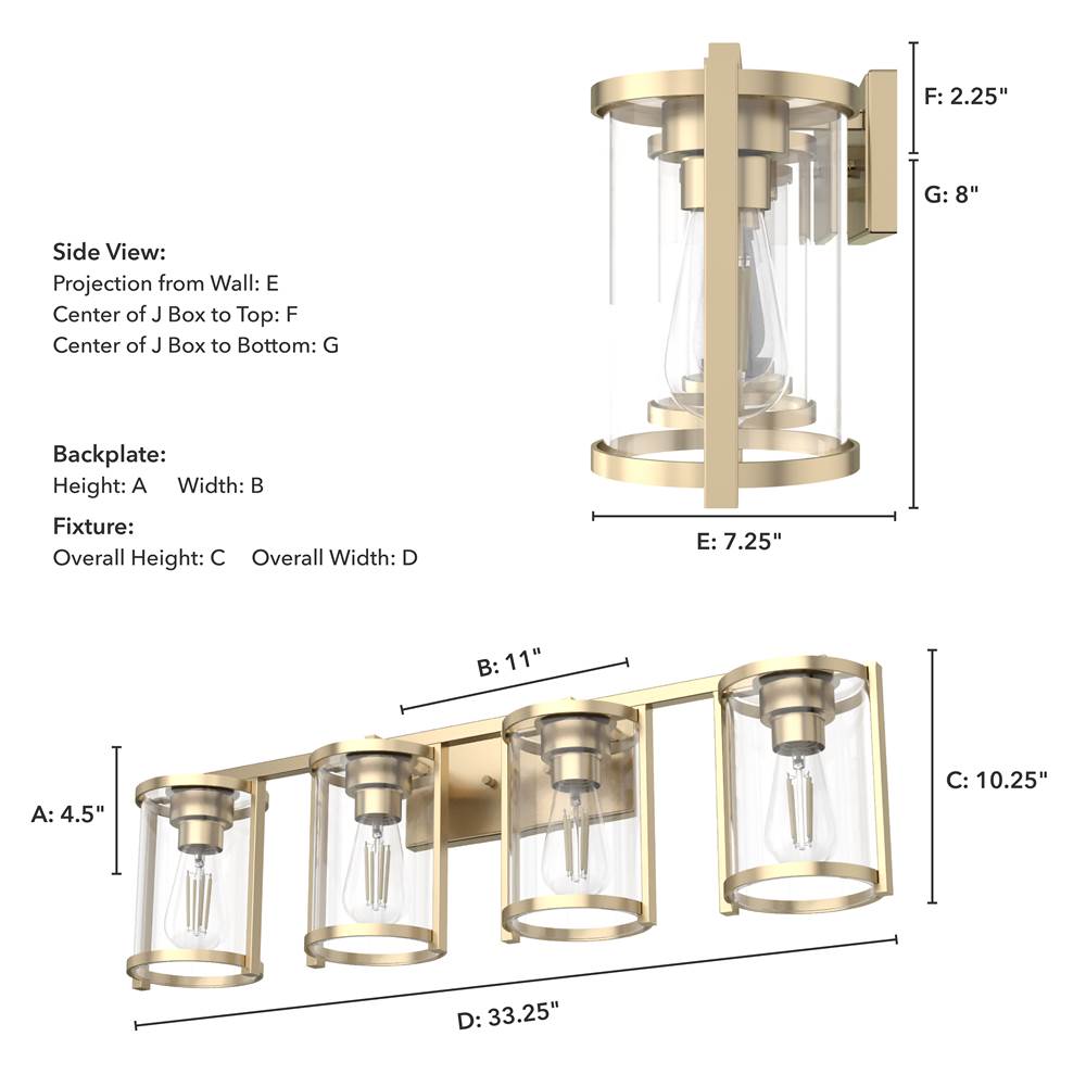 Hunter 48011 Alturas Gold Astwood Alturas Gold With Clear Glass 4 Light Vanity Wall Light Fixture Image 3