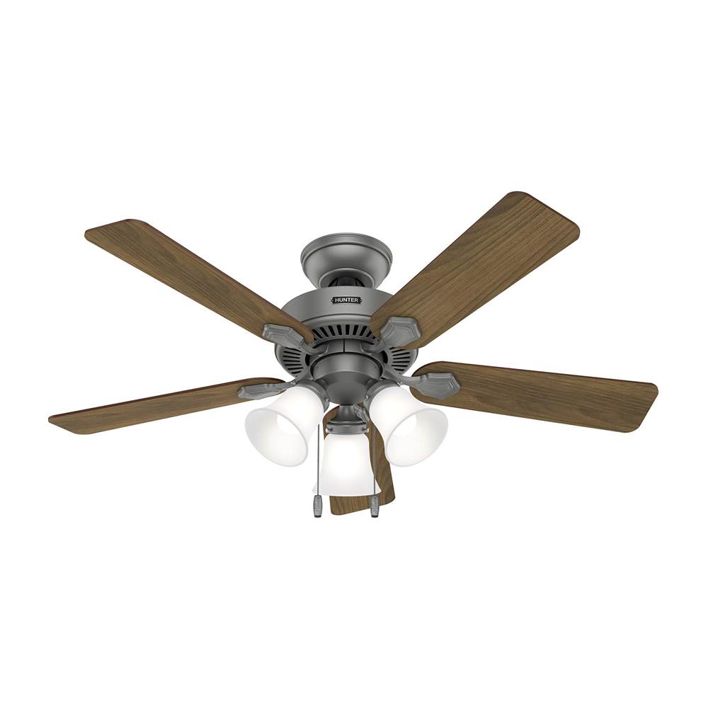 Hunter 52779 Matte Silver Hunter 44 Inch Swanson Matte Silver Ceiling Fan With Led Light Kit And Pull Chain Image 1