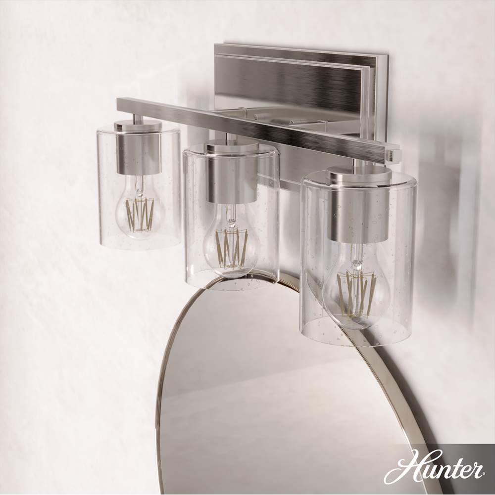 Hunter 48029 Brushed Nickel Kerrison Brushed Nickel With Seeded Glass 3 Light Vanity Wall Light Fixture Image 4