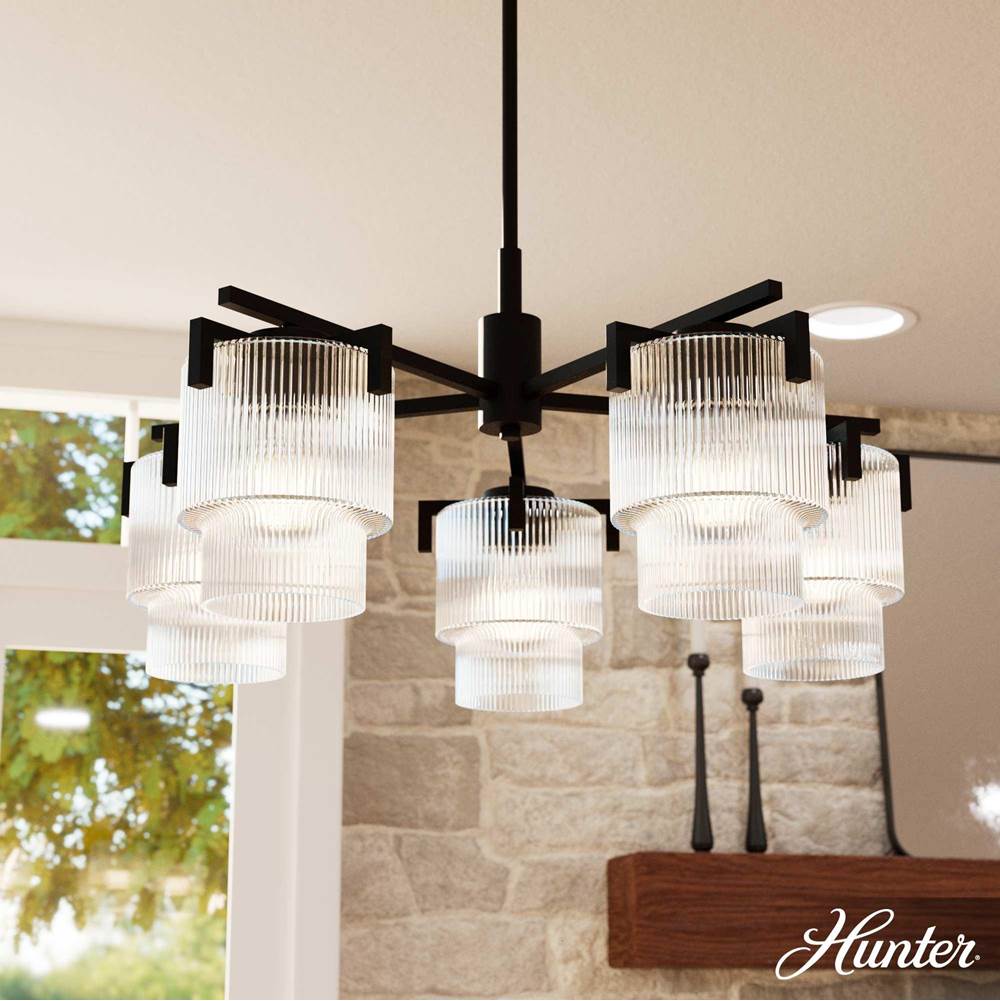 Hunter 13137 Matte Black Ontario Matte Black With Clear Glass 5 Light Chandelier Ceiling Light Fixture Image 2