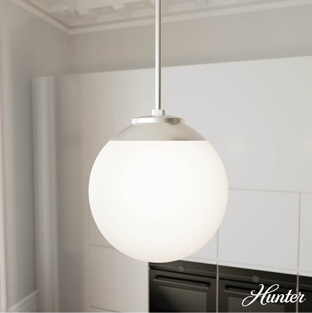 Hunter 19848 Brushed Nickel Hepburn Brushed Nickel With Cased White Glass 1 Light Pendant Ceiling Light Fixture Image 5