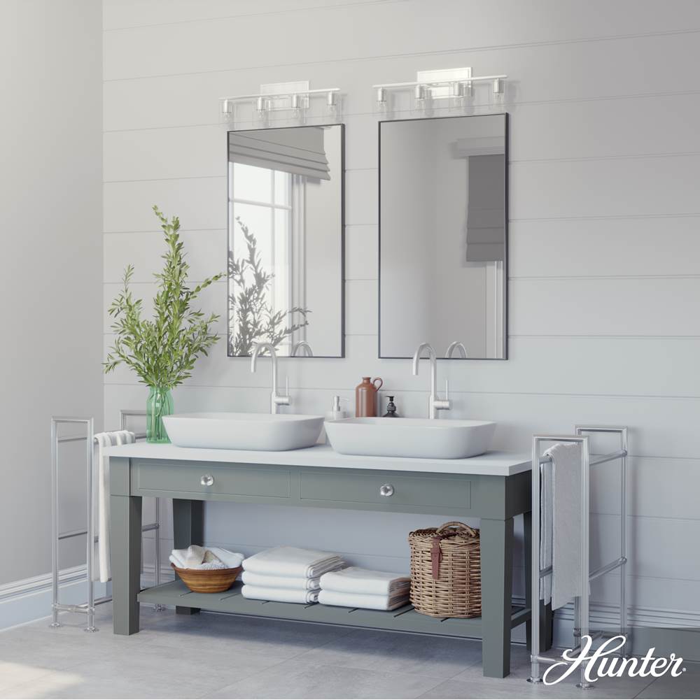 Hunter 48032 Brushed Nickel Kerrison Brushed Nickel With Seeded Glass 4 Light Vanity Wall Light Fixture Image 5