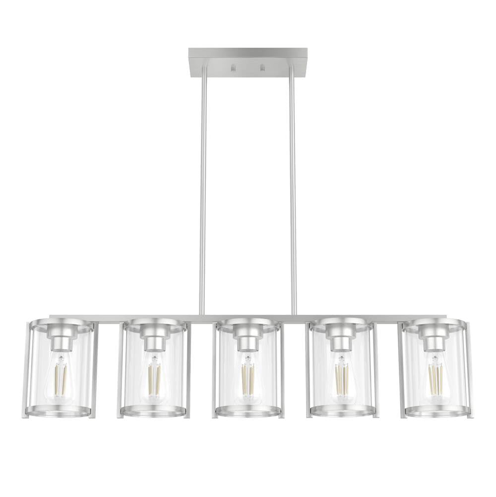 Hunter 48012 Brushed Nickel Astwood Brushed Nickel With Clear Glass 5 Light Chandelier Ceiling Light Fixture Image 1