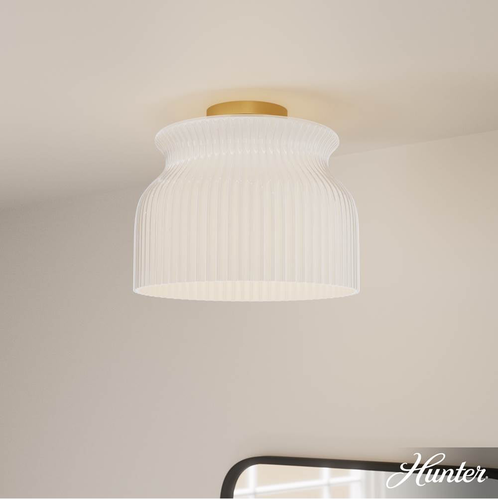 Hunter 13181 Luxe Gold Harlowe Luxe Gold With Cased White Glass 1 Light Flush Mount Ceiling Light Fixture Image 3