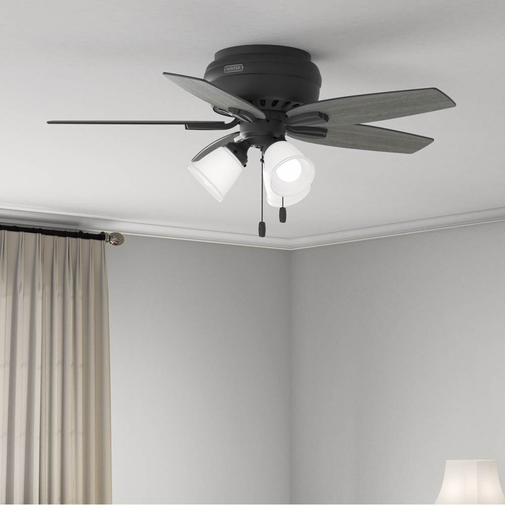Hunter 52393 Matte Black 42 Inch Newsome Matte Black Low Profile Ceiling Fan With Led Light Kit And Pull Chain Image 3