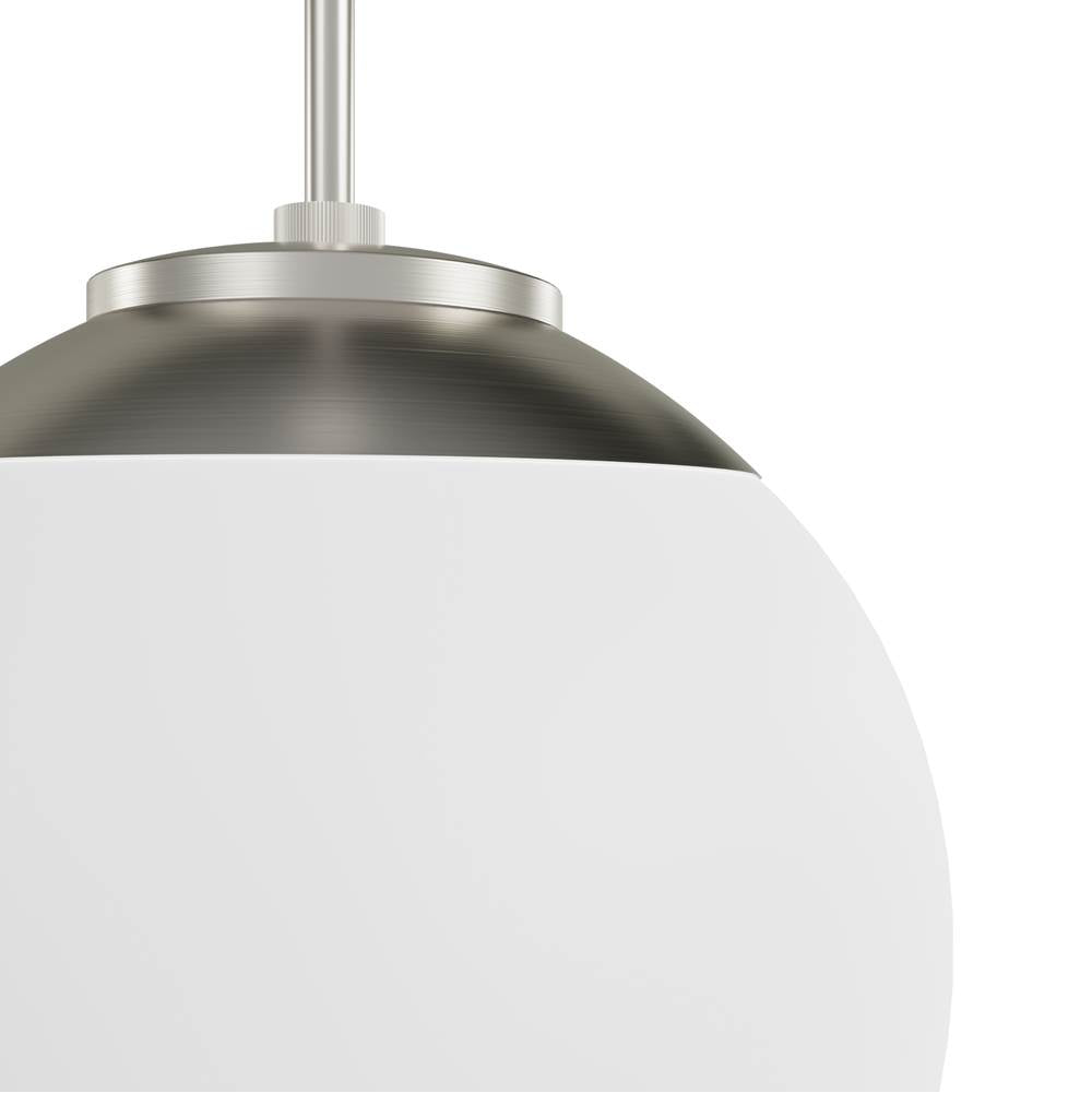 Hunter Hepburn Brushed Nickel With Cased White Glass 1 Light Pendant Ceiling Light Fixture