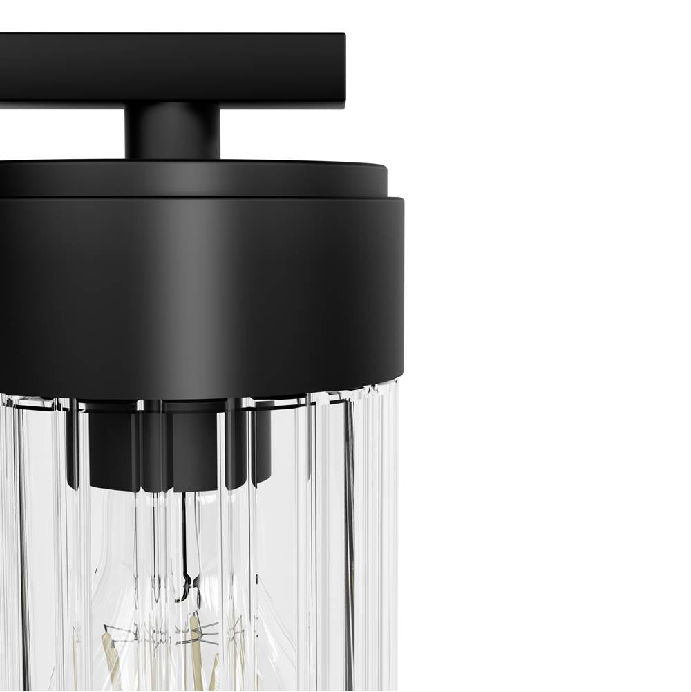 Hunter Gatz Matte Black With Clear Fluted Glass 3 Light Bathroom Vanity Wall Light Fixture