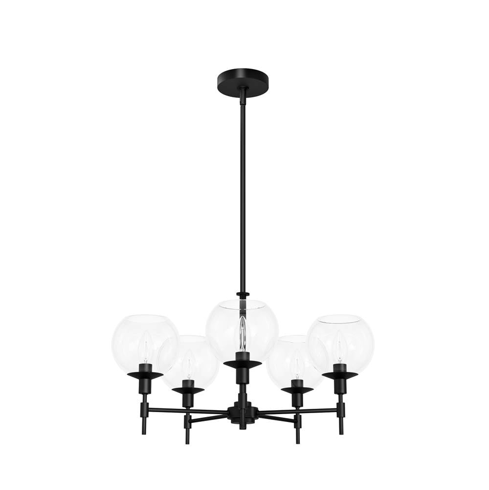Hunter 19510 Matte Black Xidane Matte Black With Clear Glass 5 Light Chandelier Ceiling Light Fixture Image 1