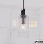Hunter 45224 Matte Black Gatz Matte Black With Clear Fluted Glass 1 Light Pendant Ceiling Light Fixture Image 4