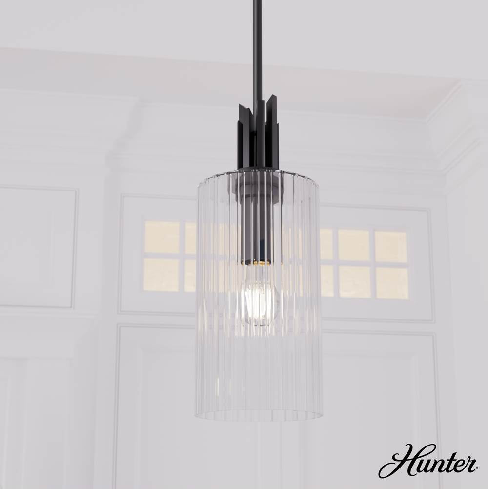 Hunter 45224 Matte Black Gatz Matte Black With Clear Fluted Glass 1 Light Pendant Ceiling Light Fixture Image 4