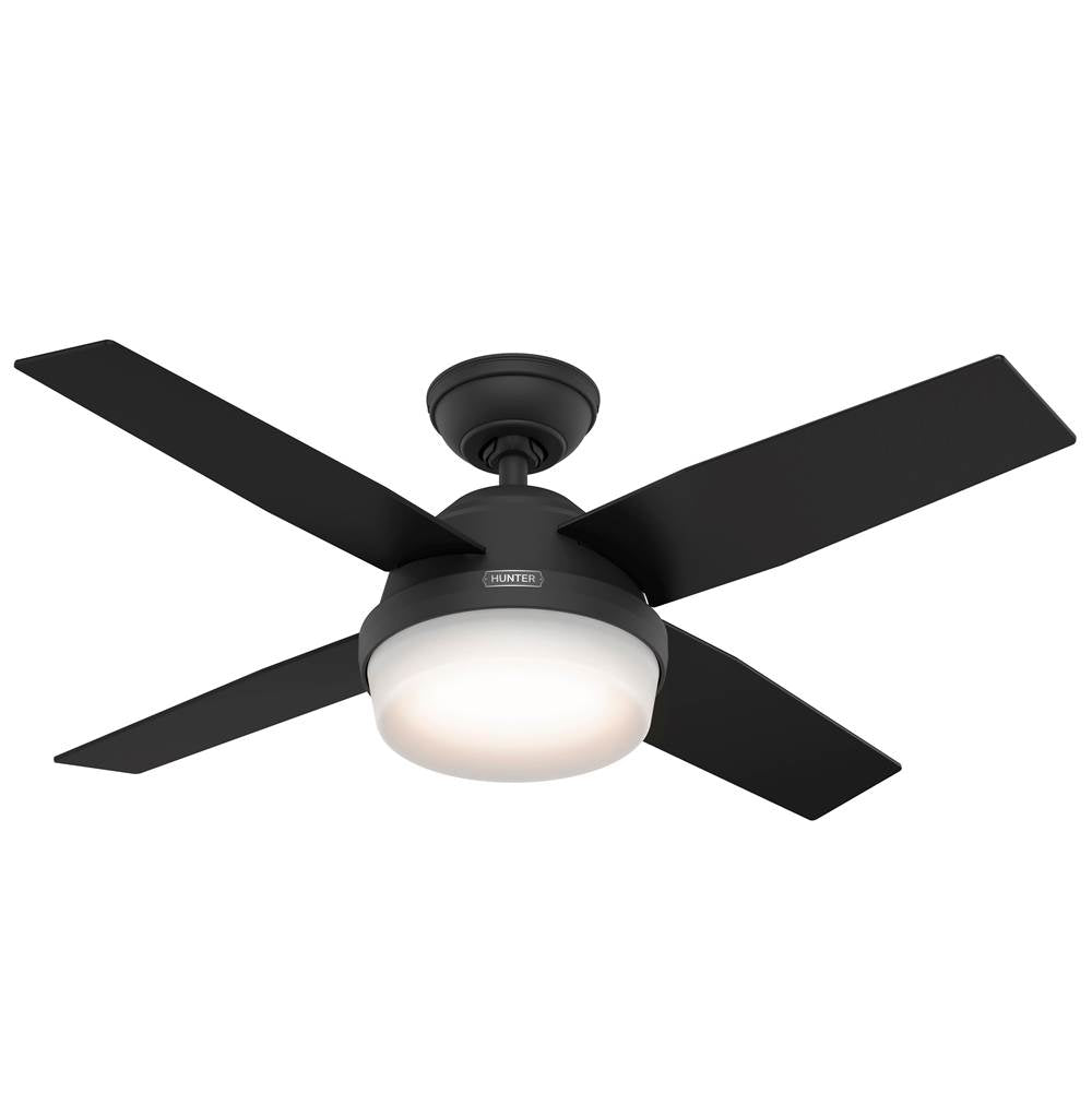 Hunter 52391 Matte Black 44 Inch Dempsey Matte Black Ceiling Fan With Led Light Kit And Handheld Remote Image 1