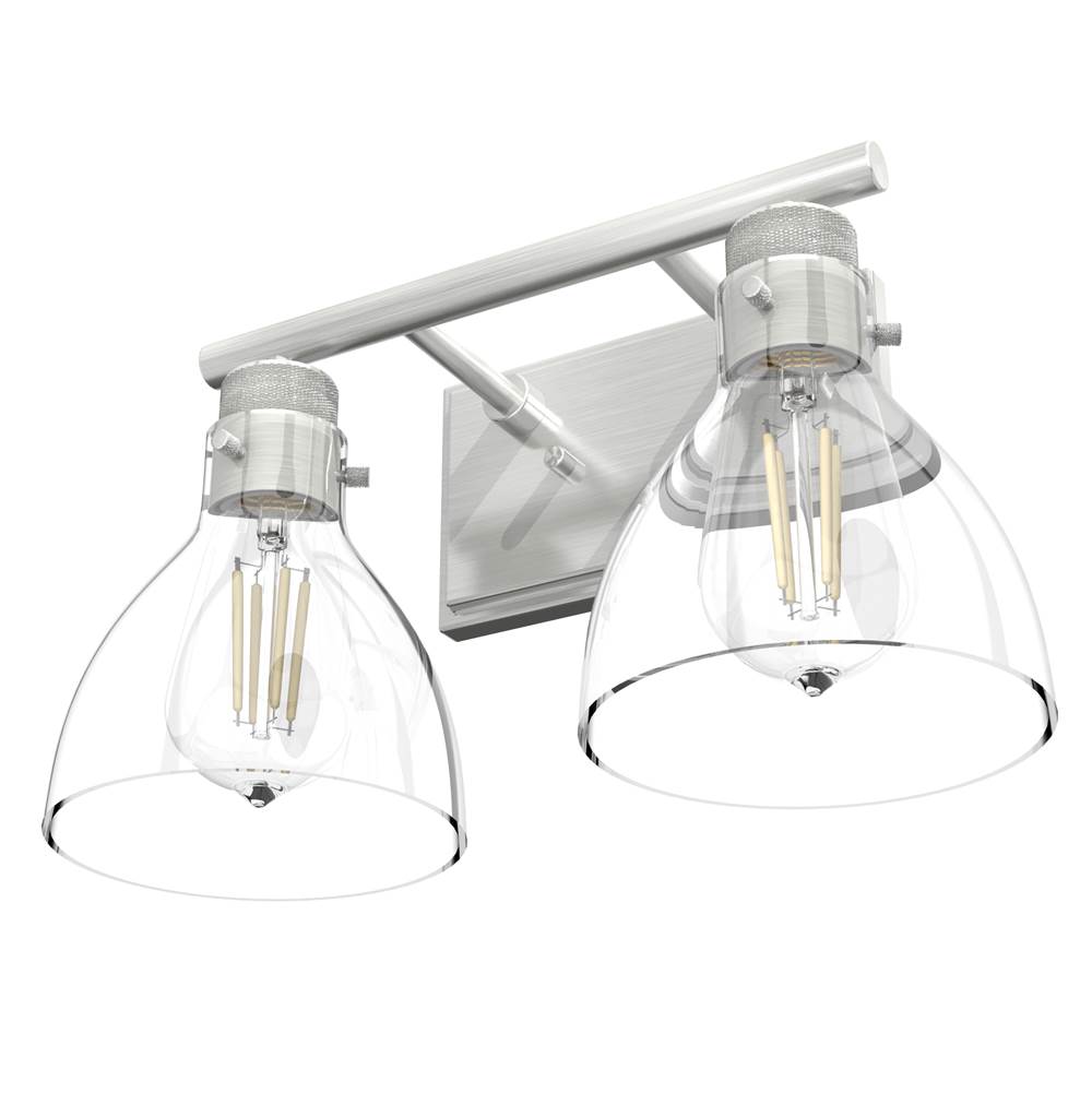 Hunter 48033 Brushed Nickel Van Nuys Brushed Nickel With Clear Glass 2 Light Vanity Wall Light Fixture Image 7