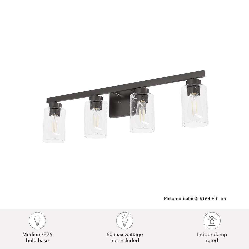 Hunter 13082 Noble Bronze Hartland Noble Bronze With Seeded Glass 4 Light Vanity Wall Light Fixture Image 2