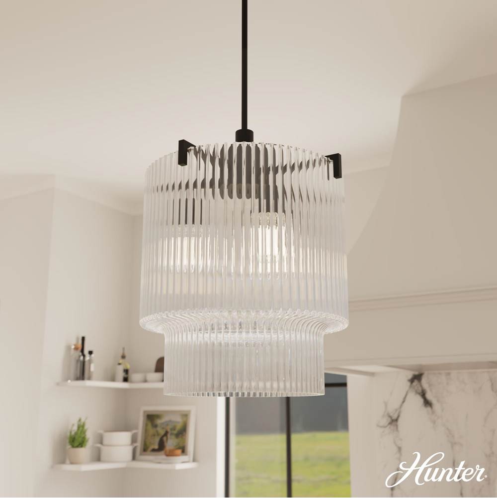 Hunter 13149 Matte Black Ontario Matte Black With Clear Glass 3 Light Pendant Ceiling Light Fixture Image 2