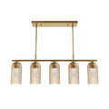 Hunter 13233 Luxe Gold Beverly Glen Luxe Gold With Amber Glass 5 Light Chandelier Ceiling Light Fixture Image 1