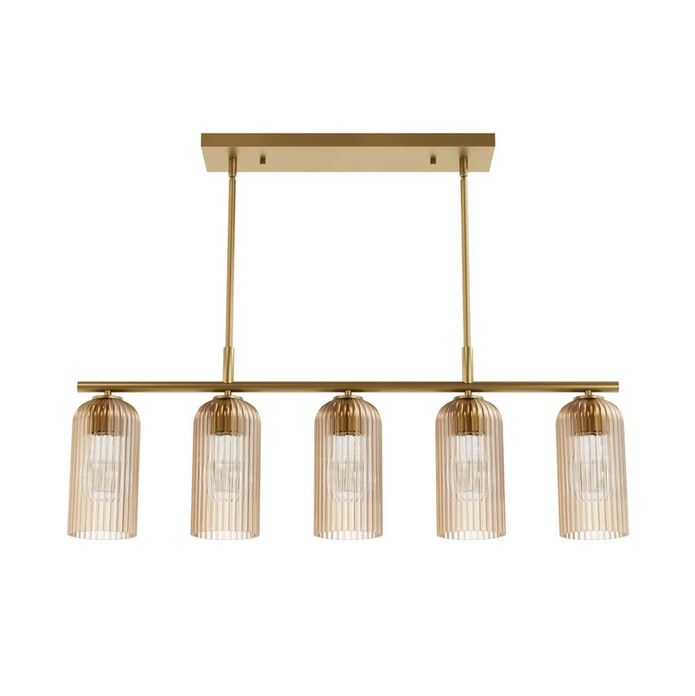 Hunter 13233 Luxe Gold Beverly Glen Luxe Gold With Amber Glass 5 Light Chandelier Ceiling Light Fixture Image 1