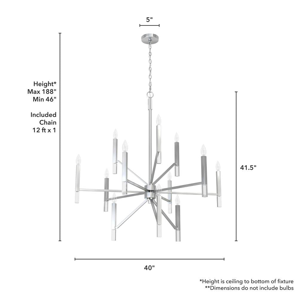 Hunter 19528 Brushed Nickel Hunter Sunjai Brushed Nickel 12 Light Chandelier Ceiling Light Fixture Image 4