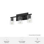Hunter 48030 Natural Iron Kerrison Natural Iron With Seeded Glass 3 Light Vanity Wall Light Fixture Image 2