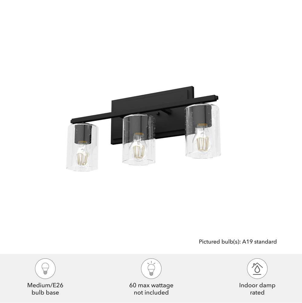 Hunter 48030 Natural Iron Kerrison Natural Iron With Seeded Glass 3 Light Vanity Wall Light Fixture Image 2