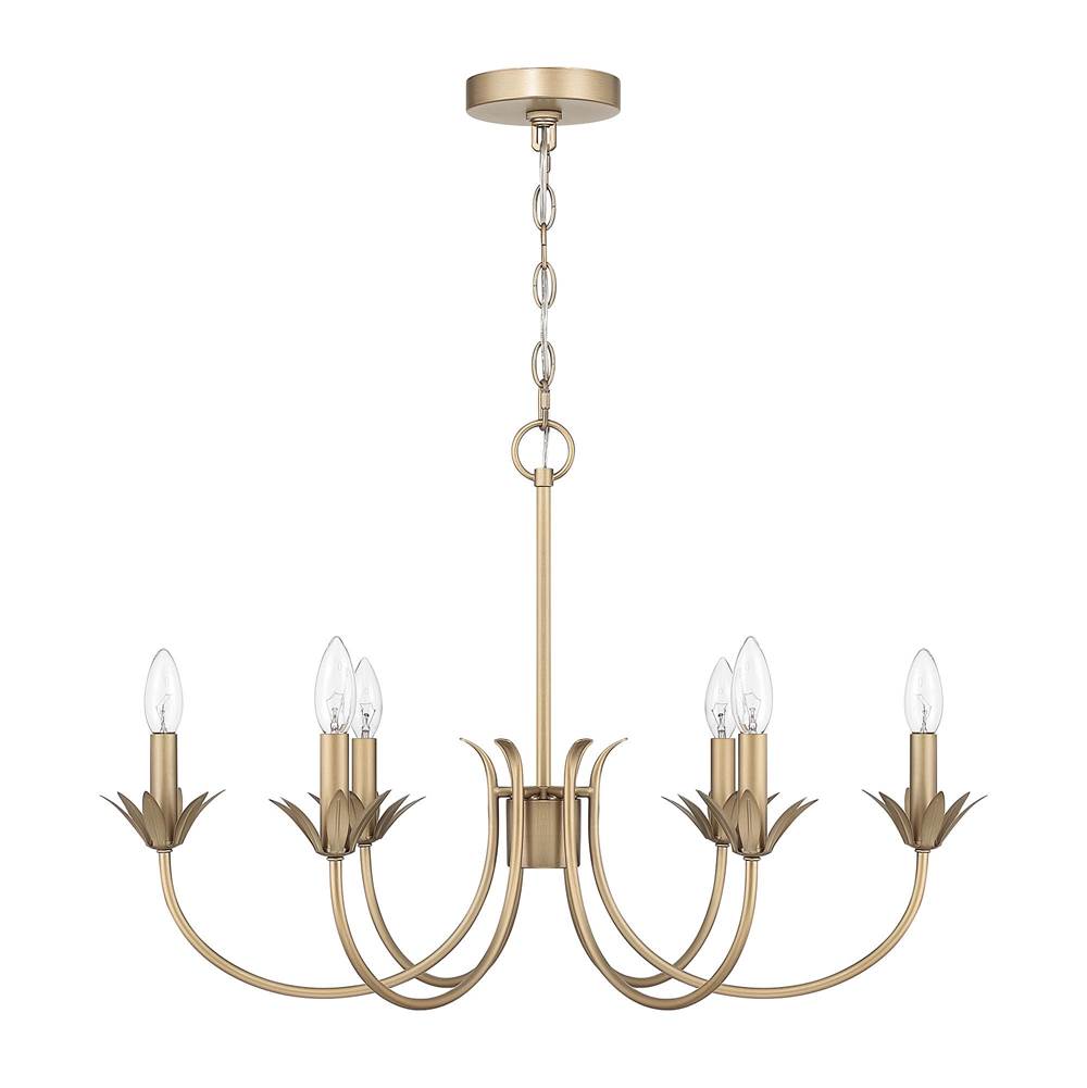 Hunter 13261 Luxe Gold Junie Bud Jasmine Roth 6 Light Medium 28 Inch Chandelier Image 1