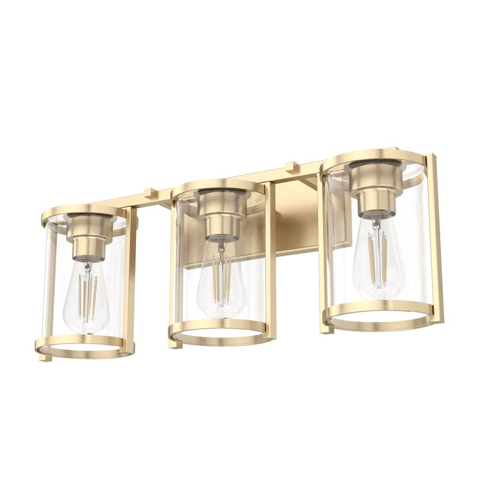 Hunter 48006 Alturas Gold Astwood Alturas Gold With Clear Glass 3 Light Vanity Wall Light Fixture Image 1