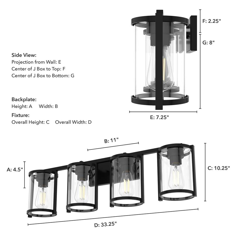 Hunter 48009 Matte Black Astwood Matte Black With Clear Glass 4 Light Vanity Wall Light Fixture Image 3