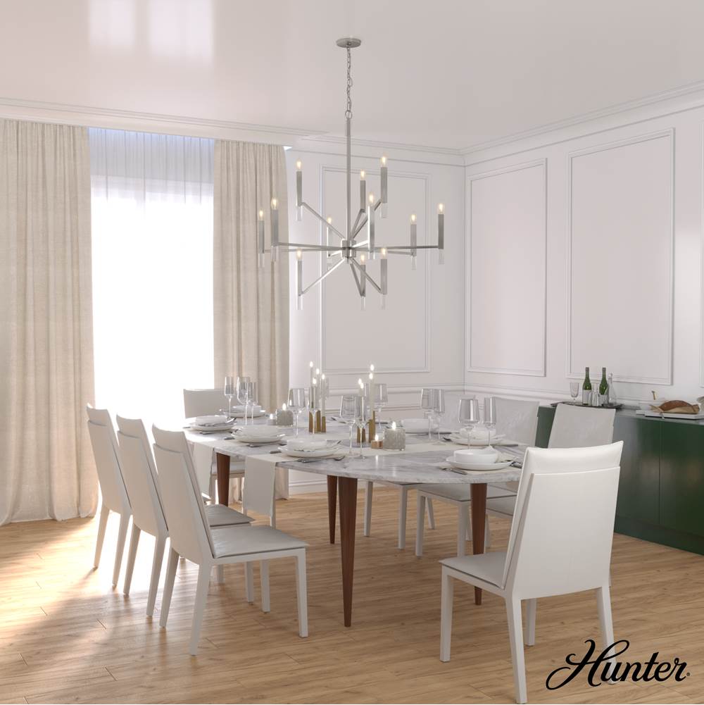 Hunter Sunjai Hunter Sunjai Brushed Nickel 12 Light Chandelier Ceiling Light Fixture