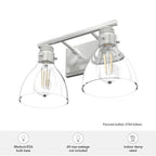 Hunter 48033 Brushed Nickel Van Nuys Brushed Nickel With Clear Glass 2 Light Vanity Wall Light Fixture Image 2