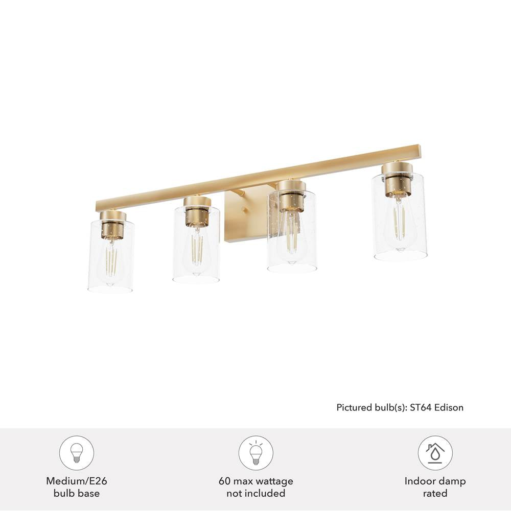 Hunter 13081 Alturas Gold Hartland Alturas Gold With Seeded Glass 4 Light Vanity Wall Light Fixture Image 2