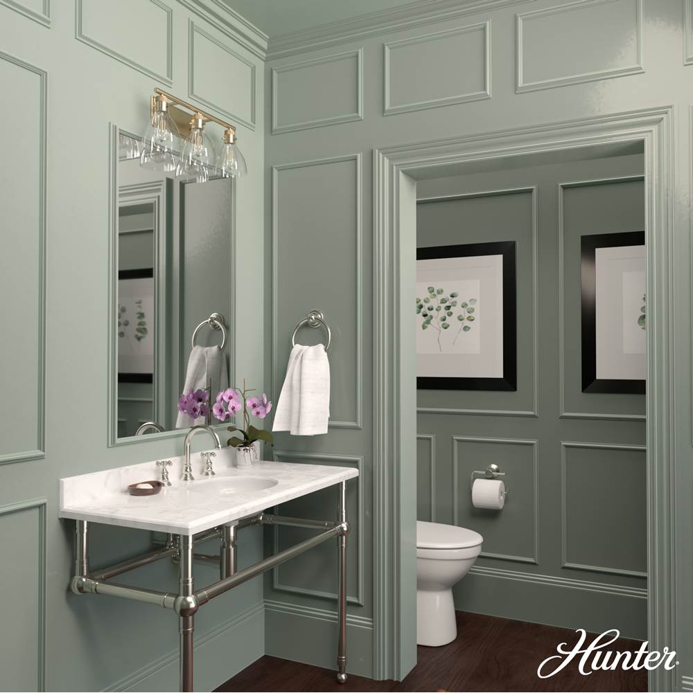 Hunter 48035 Alturas Gold Van Nuys Alturas Gold With Clear Glass 3 Light Vanity Wall Light Fixture Image 5