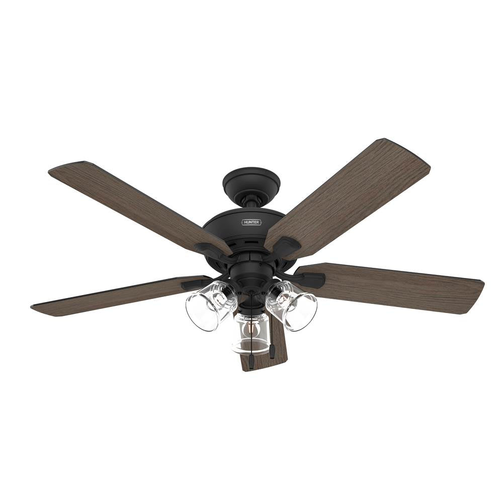 Hunter 51595 Matte Black 52 Inch Rosner Matte Black Ceiling Fan With Led Light Kit And Pull Chain Image 1