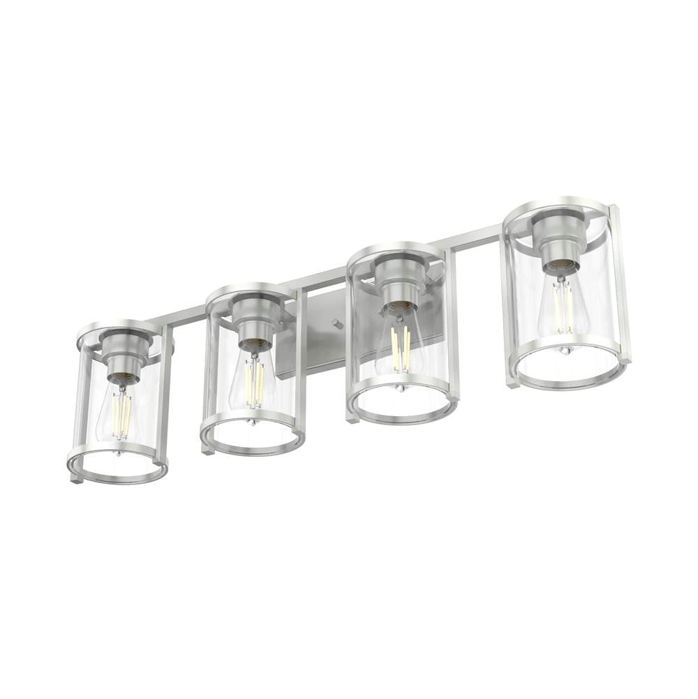 Hunter 48010 Brushed Nickel Astwood Brushed Nickel With Clear Glass 4 Light Vanity Wall Light Fixture Image 7