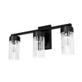Hunter 45222 Matte Black Gatz Matte Black With Clear Fluted Glass 3 Light Bathroom Vanity Wall Light Fixture Image 1