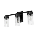 Hunter 45222 Matte Black Gatz Matte Black With Clear Fluted Glass 3 Light Bathroom Vanity Wall Light Fixture Image 1