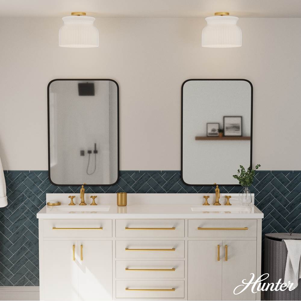 Hunter 13181 Luxe Gold Harlowe Luxe Gold With Cased White Glass 1 Light Flush Mount Ceiling Light Fixture Image 4