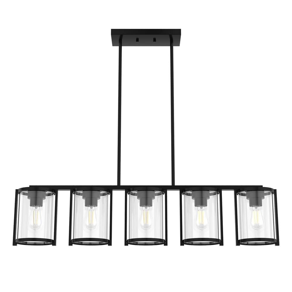 Hunter 48013 Matte Black Astwood Matte Black With Clear Glass 5 Light Chandelier Ceiling Light Fixture Image 1