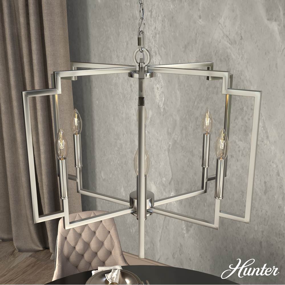 Hunter 19573 Brushed Nickel Zoanne 6 Light Chandelier 24 Inch Image 3