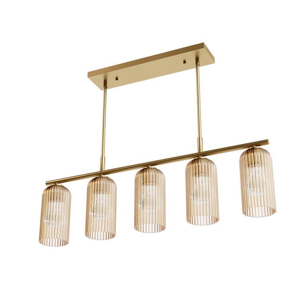 Hunter Beverly Glen Beverly Glen Luxe Gold With Amber Glass 5 Light Chandelier Ceiling Light Fixture