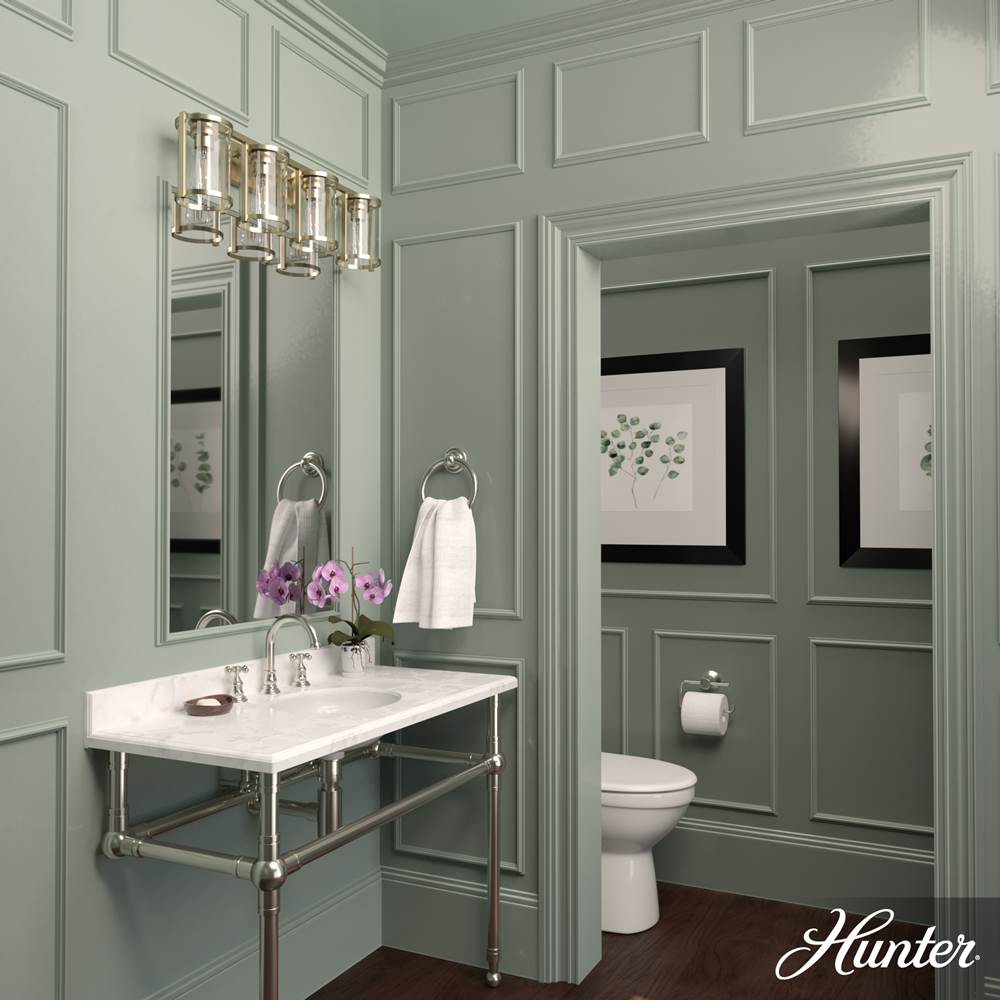 Hunter 48011 Alturas Gold Astwood Alturas Gold With Clear Glass 4 Light Vanity Wall Light Fixture Image 5