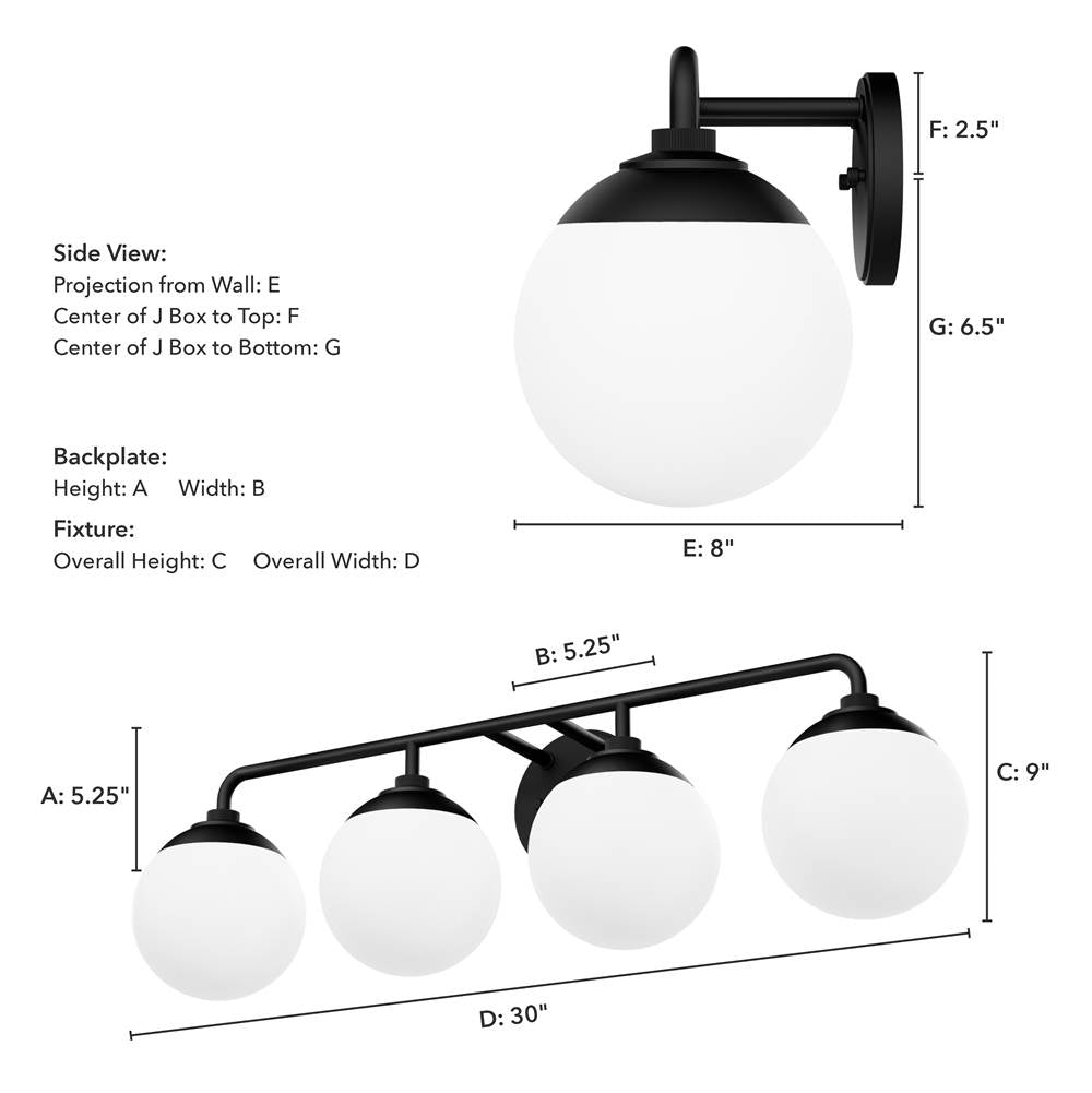 Hunter 45221 Matte Black Hepburn Matte Black With Cased White Glass 4 Light Bathroom Vanity Wall Light Fixture Image 3