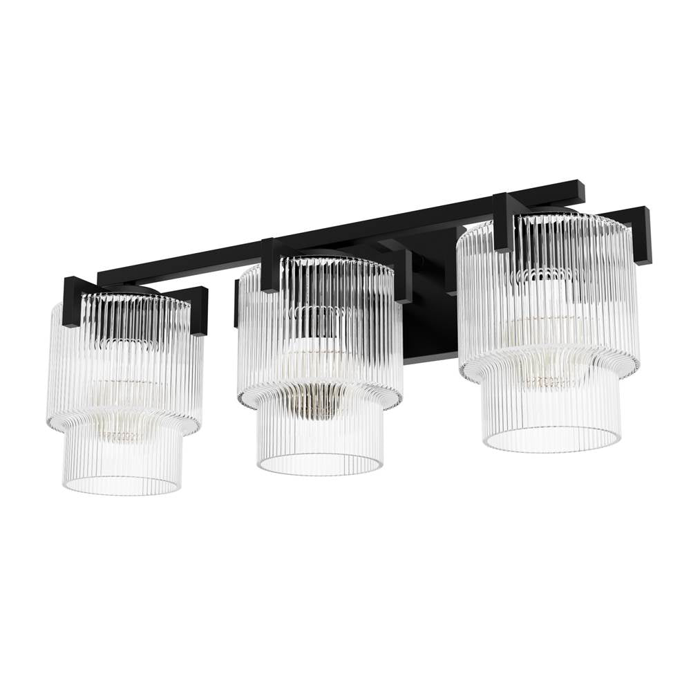 Hunter 13155 Matte Black Ontario Matte Black With Clear Glass 3 Light Bathroom Vanity Wall Light Fixture Image 1