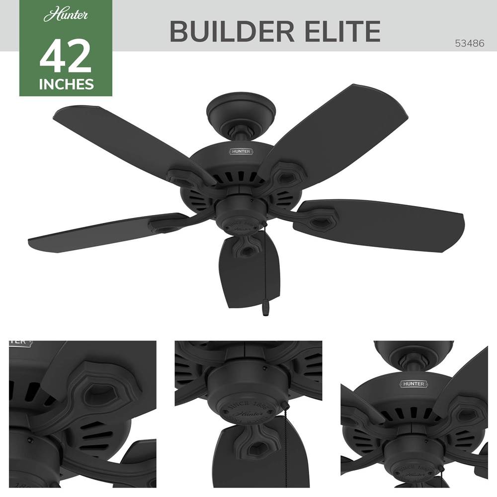 Hunter 53485 Matte Black 42 Inch Builder Elite Matte Black Image 8