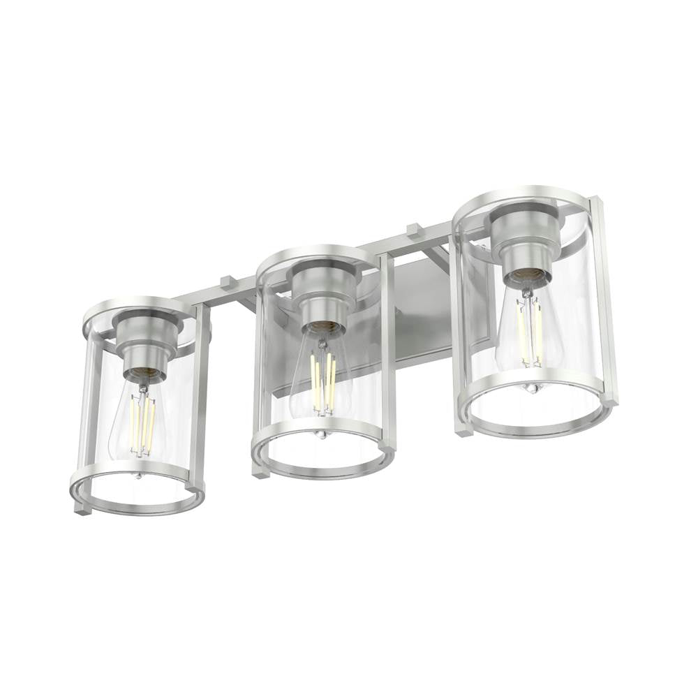 Hunter 48007 Brushed Nickel Astwood Brushed Nickel With Clear Glass 3 Light Vanity Wall Light Fixture Image 7