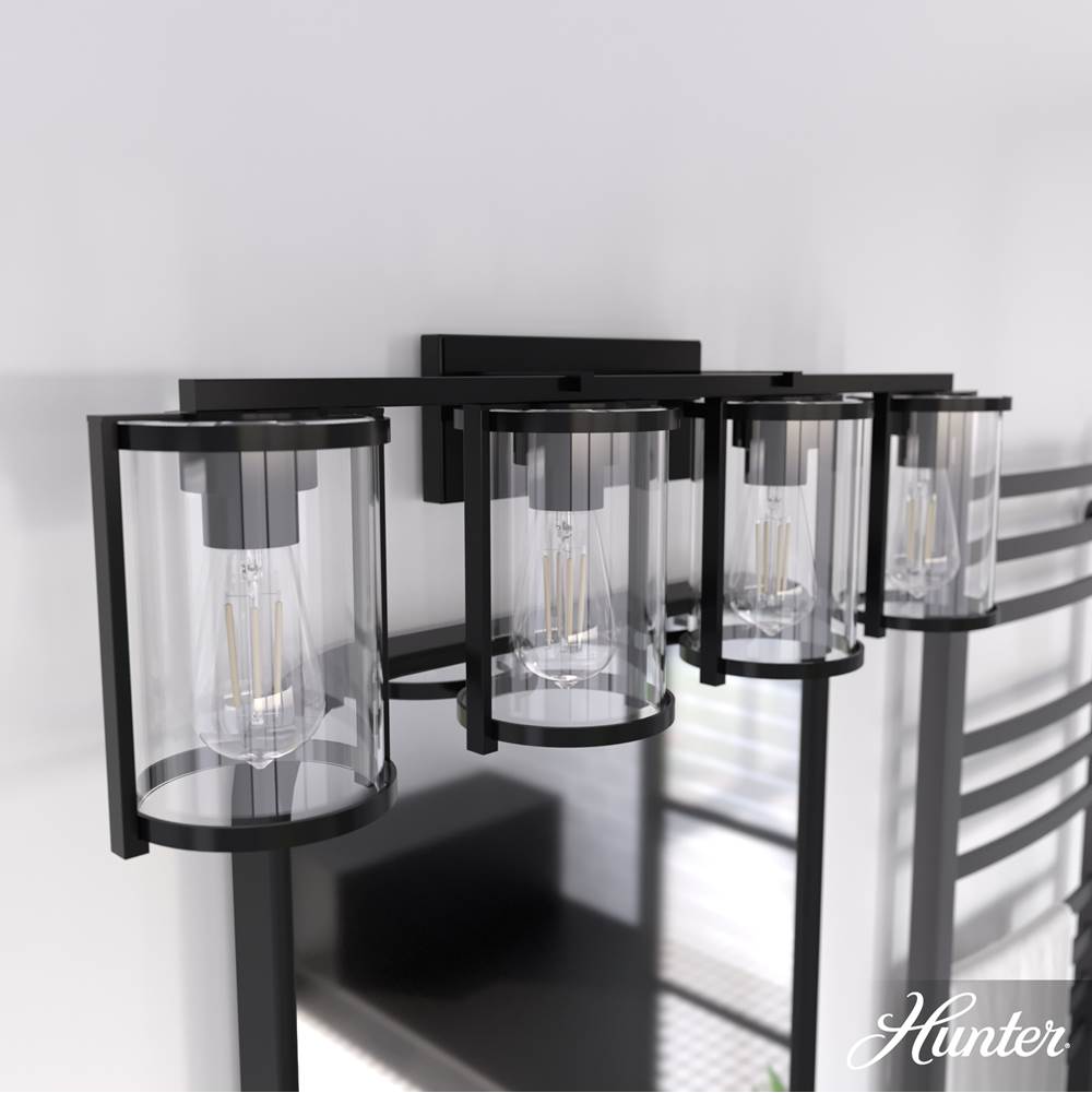 Hunter 48009 Matte Black Astwood Matte Black With Clear Glass 4 Light Vanity Wall Light Fixture Image 4
