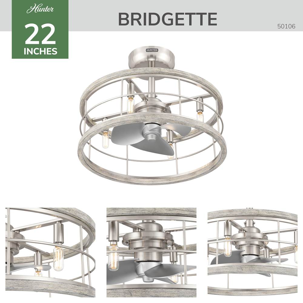 Hunter 50106 Brushed Nickel 22 In Bridgette Fandelier - Brushed Nickel Image 6