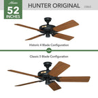 Hunter 23863 Matte Black 52'' Original-black-teak Image 1