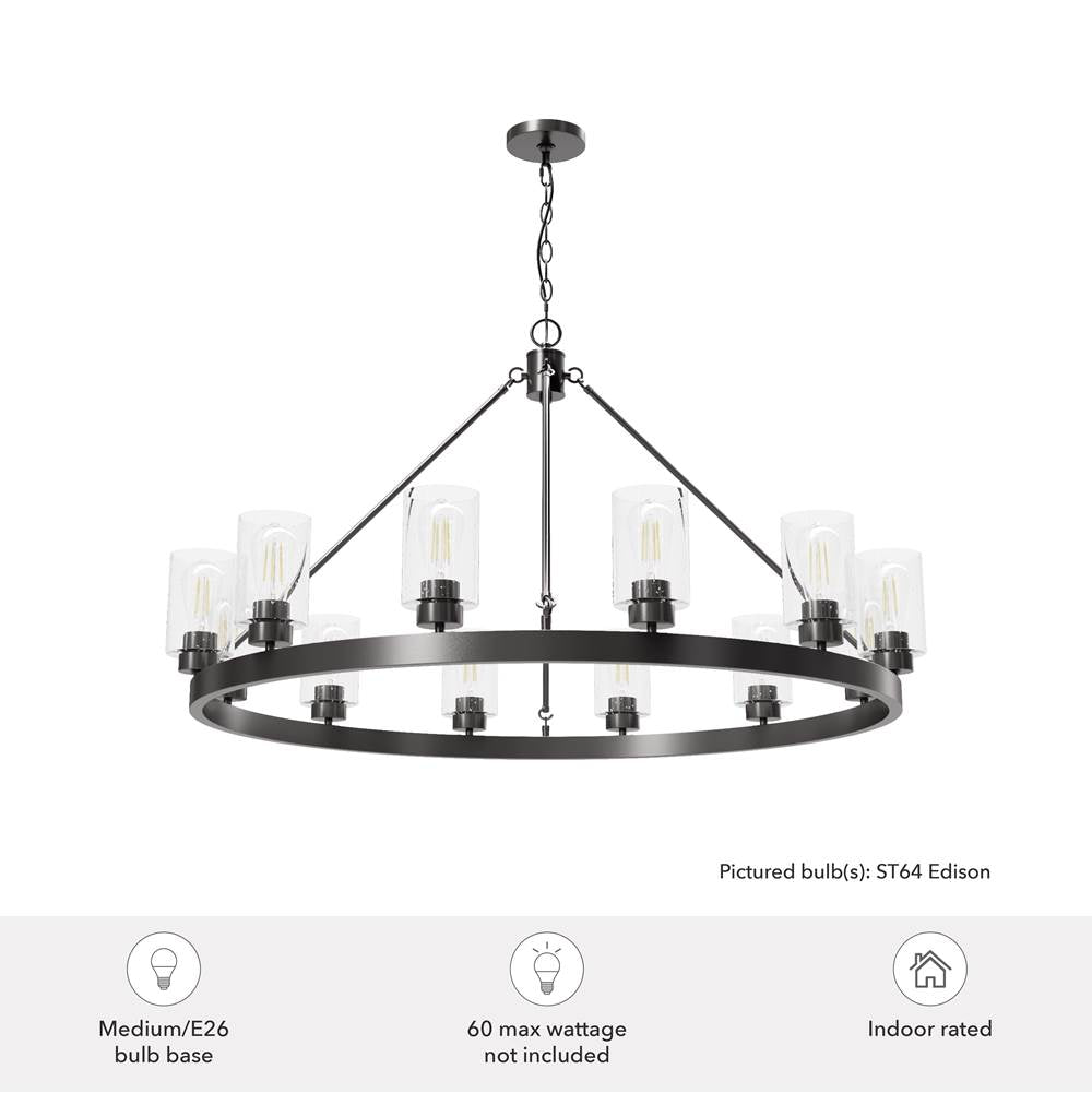 Hunter 13061 Noble Bronze Hartland Noble Bronze With Seeded Glass 12 Light Chandelier Ceiling Light Fixture Image 3