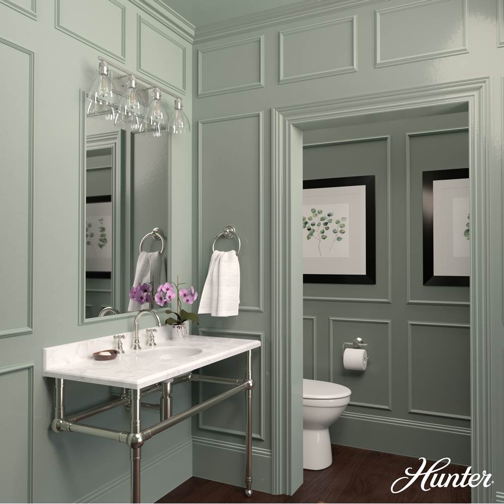 Hunter 48040 Brushed Nickel Van Nuys Brushed Nickel With Clear Glass 4 Light Vanity Wall Light Fixture Image 5